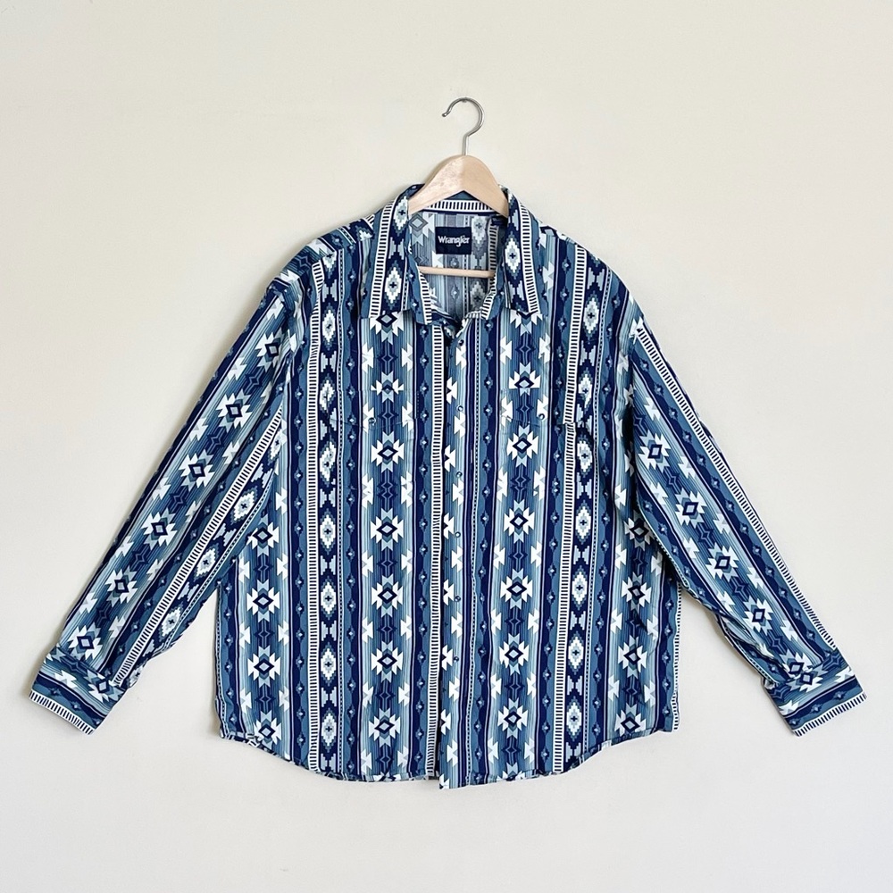 NEW Wrangler Checotah Snap Long Sleeve Ocean Blue Western Shirt Men’s size XXL